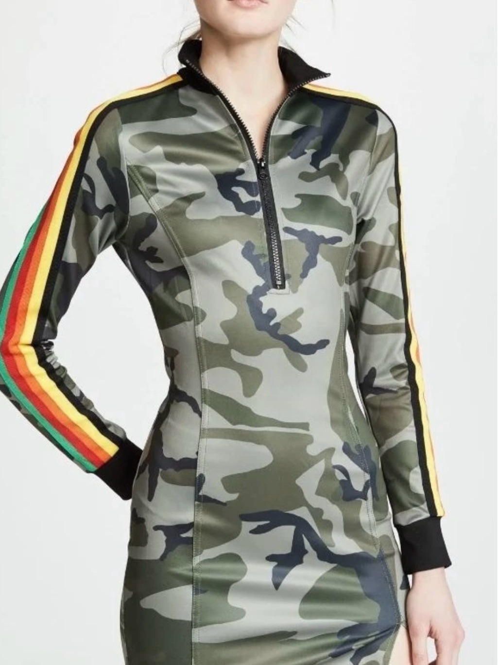 Pam & Gela Clay Camo Track Dress With Multicolor Racing Stripes Size L